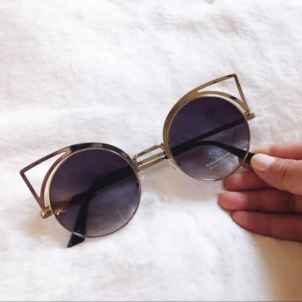 Mia Silver Cat Eye Retro Round Tinted Sunglasses